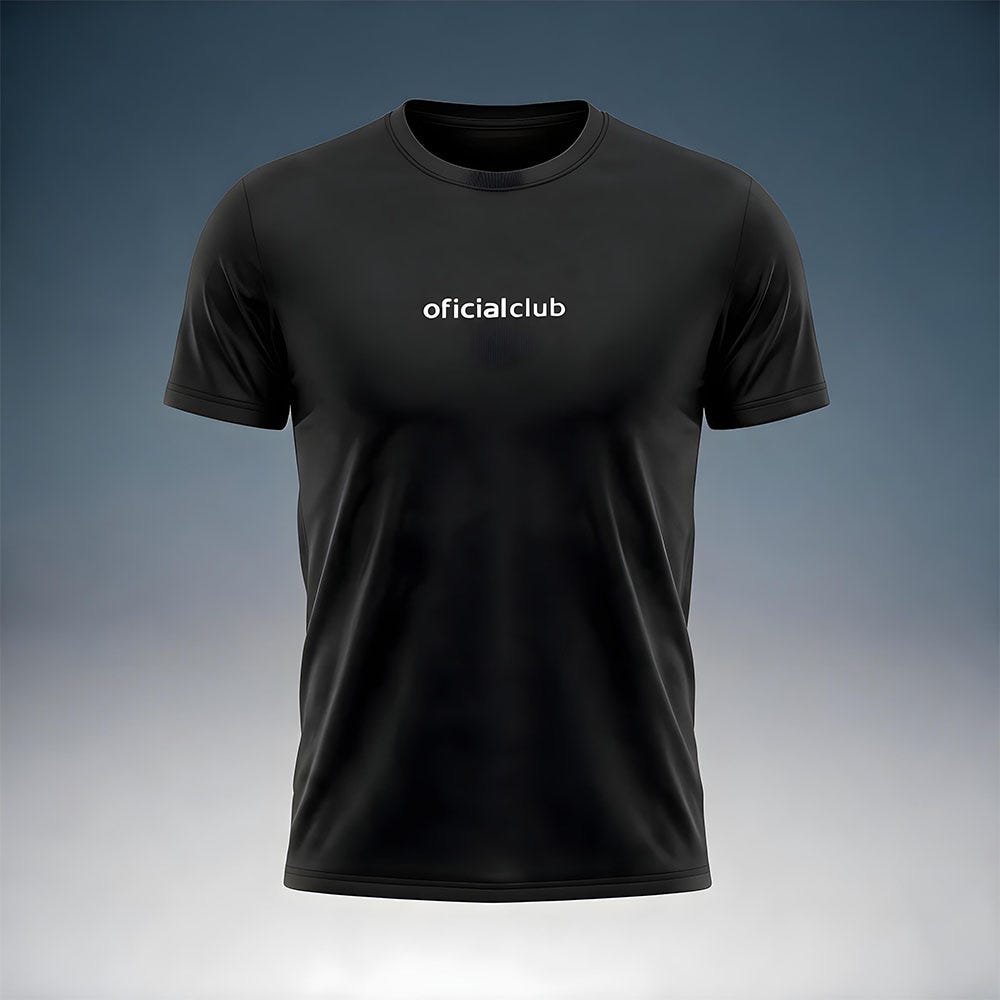 Camiseta Performance Oficialclub Preta Com Logo Branco