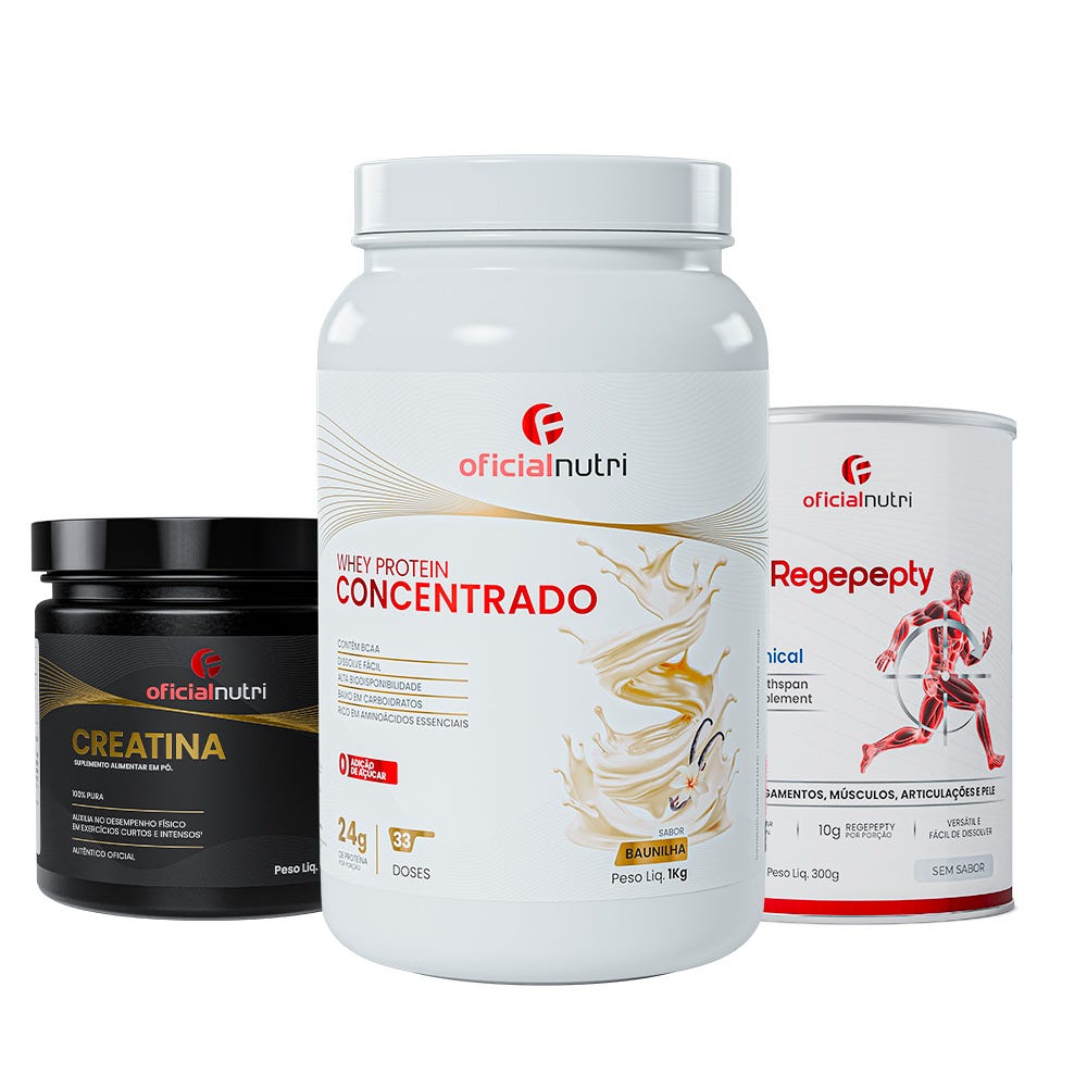 Creatina 300g + Regepepty Clinical Sem Sabor + Whey Protein Concentrado